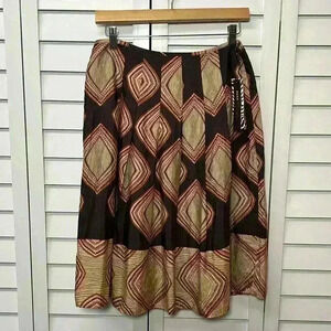 Dana Buchman Boho Pleated A-Line Skirt Size 4 Savory Brown NWT